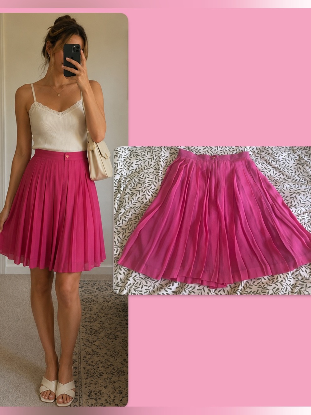 Vintage Louben Hot Pink Pleated Midi Skirt Made in Canada Luxe Fabric